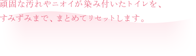 頑固な汚れやニオイが染み付いたトイレを、すみずみまで、まとめてリセットします。